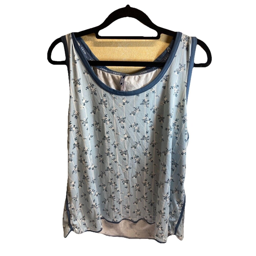 Izod Blue Floral Scoop Neck Tank Top Size XL
